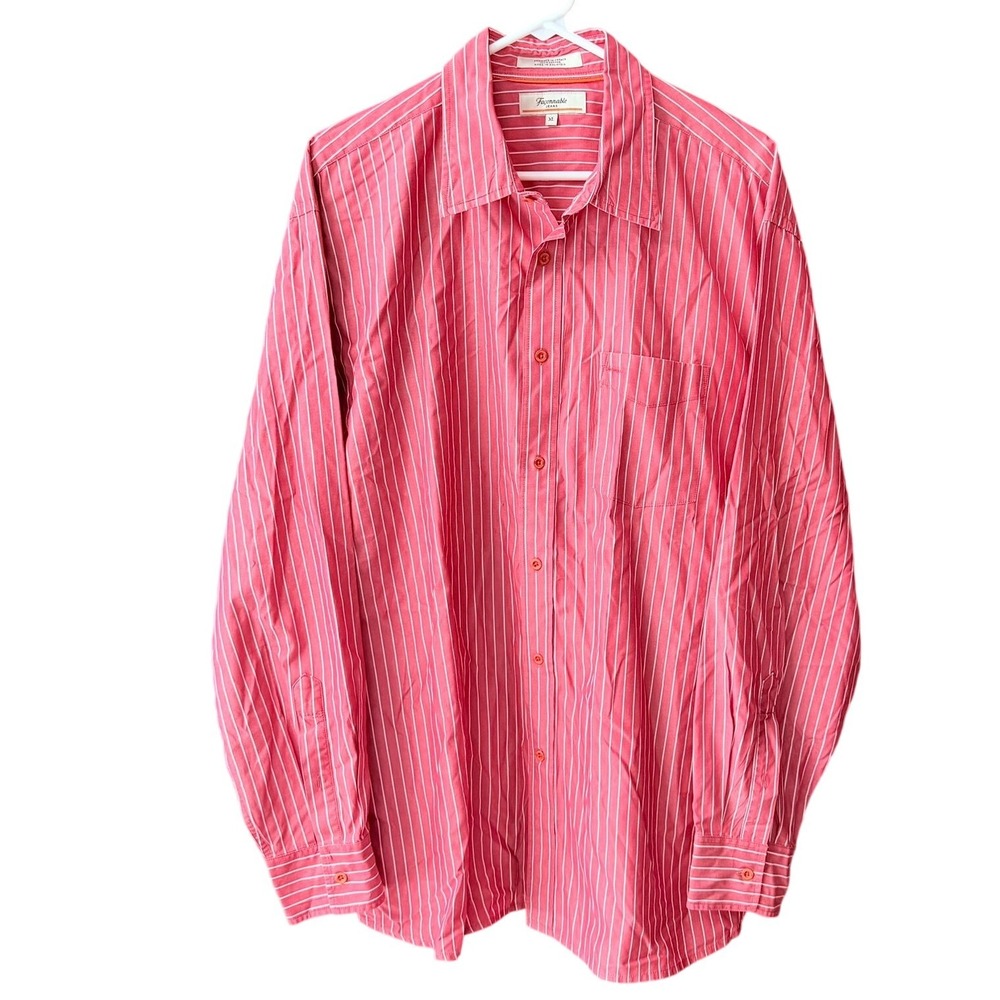 Faconnable Jeans Mens‎ XL Red White Striped Cotton Long Sleeve Button Down Shirt